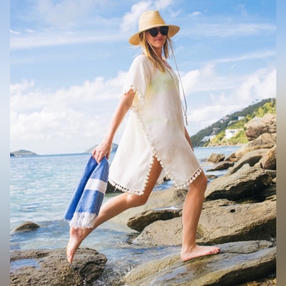 Tuckernuck Pomander Place White Cream Katie Caftan Cover-Up Size M/L - Picture 1 of 6